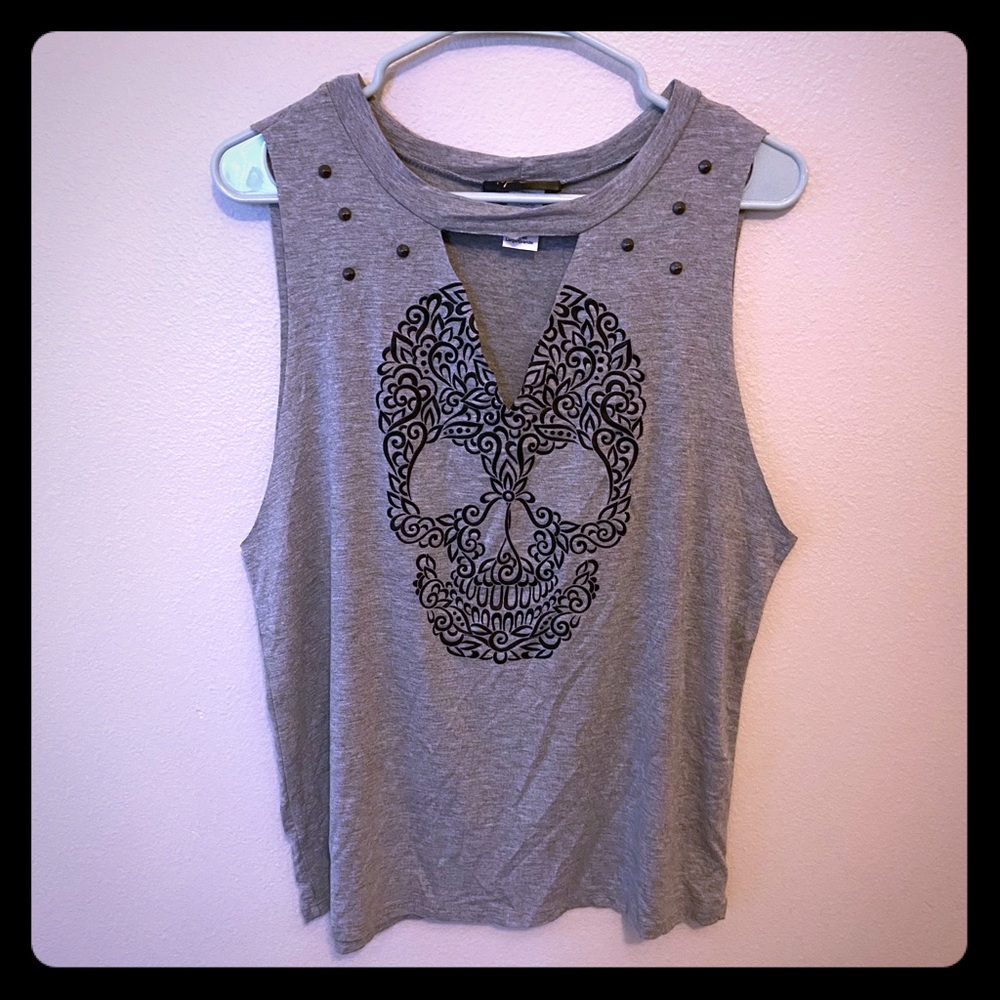 Top Chic sleeveless sugar skull T edgy rocker NWOT